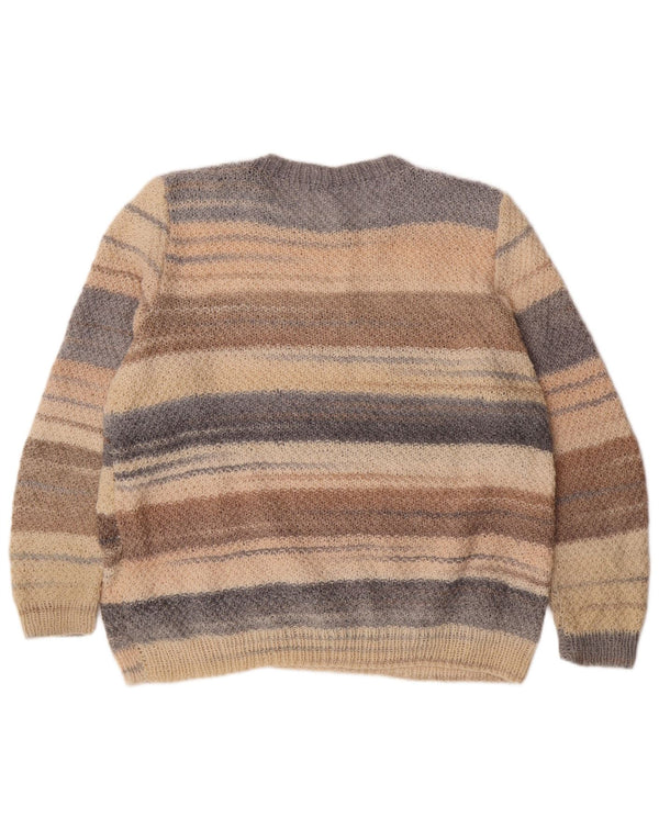 Vintage Womens Crew Neck Jumper Sweater UK 18 XL Beige Striped