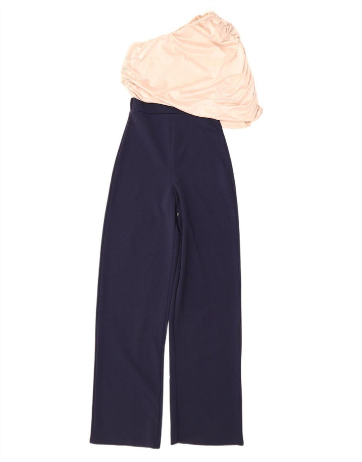 VINTAGE Womens One Shoulder Jumpsuit UK 8 Small  Navy Blue Colourblock