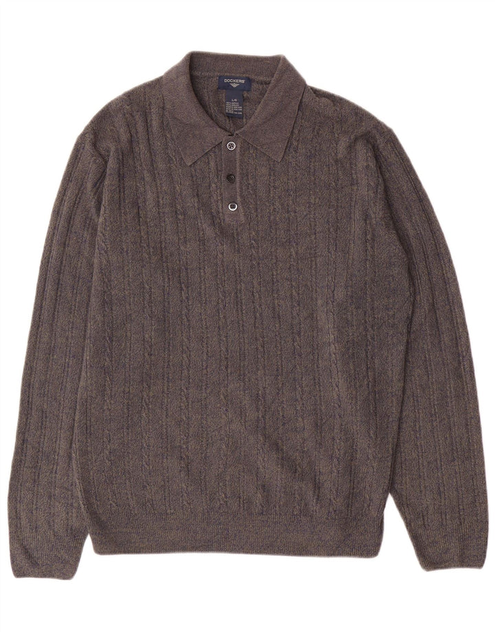 Dockers Mens Polo Neck Jumper Sweater Large Grey Flecked Acrylic