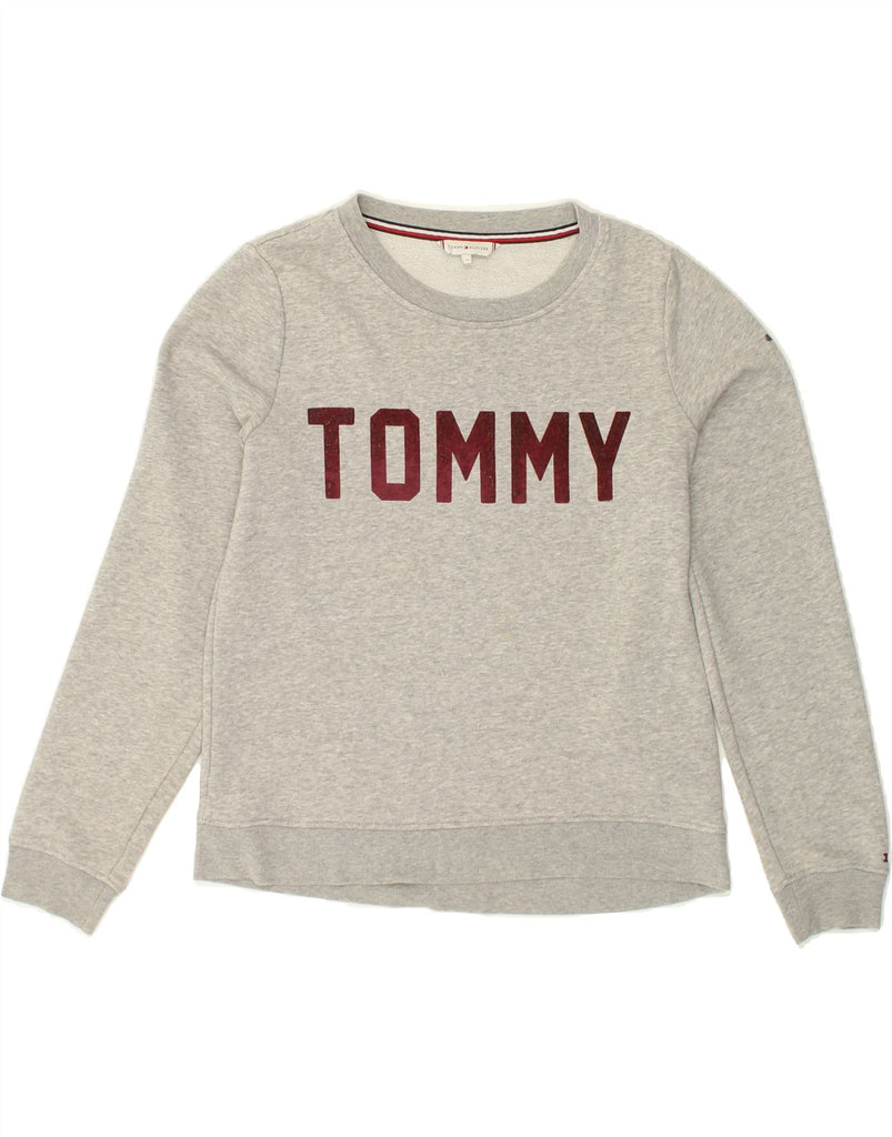 TOMMY HILFIGER Womens Graphic Sweatshirt Jumper UK 10 Small Grey Cotton Vintage Tommy Hilfiger and Second-Hand Tommy Hilfiger from Messina Hembry 