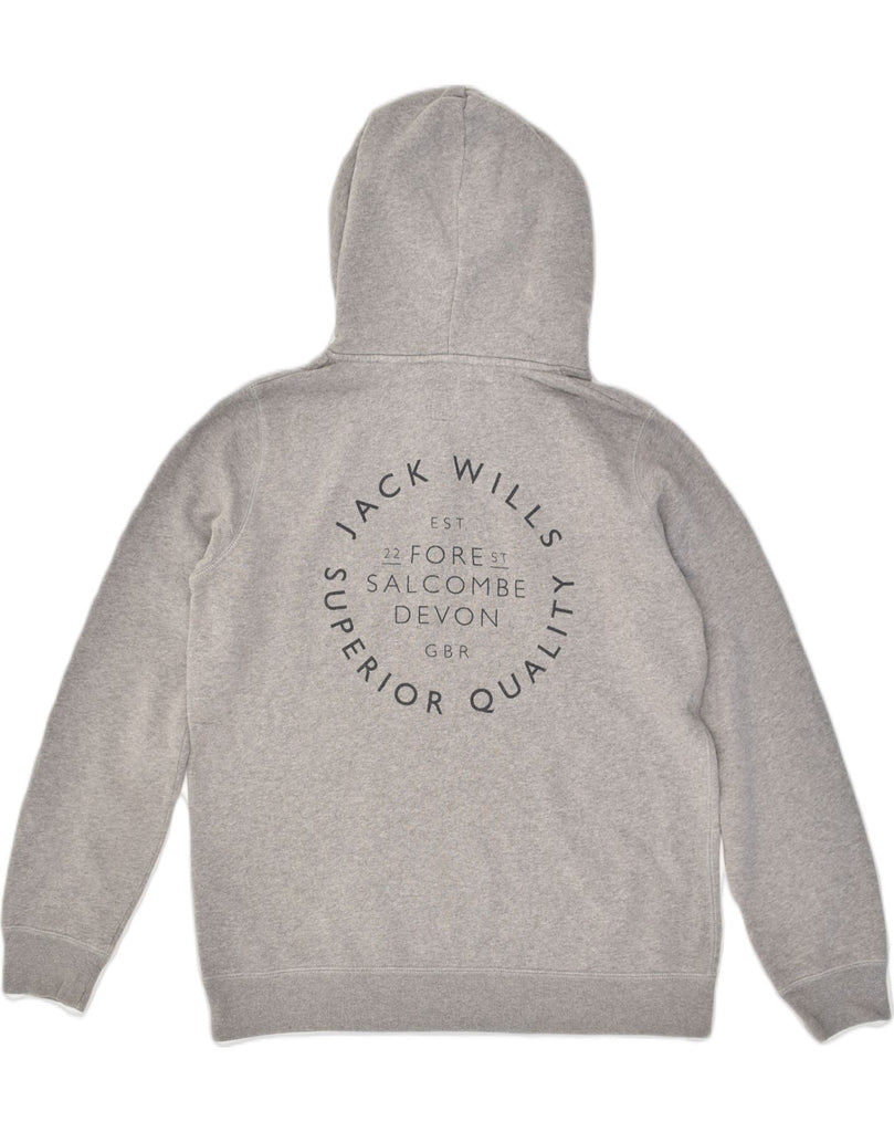 JACK WILLS Womens Graphic Hoodie Jumper UK 12 Medium Grey Cotton | Vintage Jack Wills | Thrift | Second-Hand Jack Wills | Used Clothing | Messina Hembry 