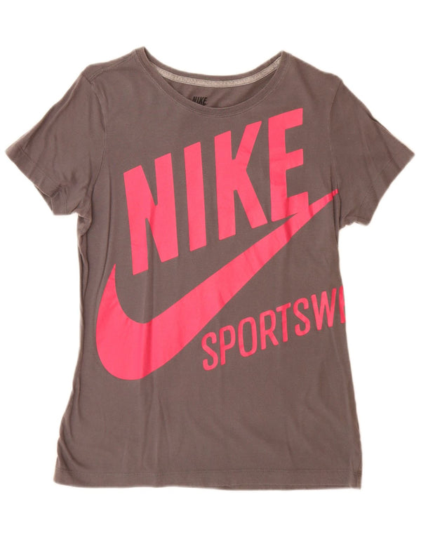 Nike Womens Slim Fit Graphic T-Shirt Top UK 14 Large Grey Cotton