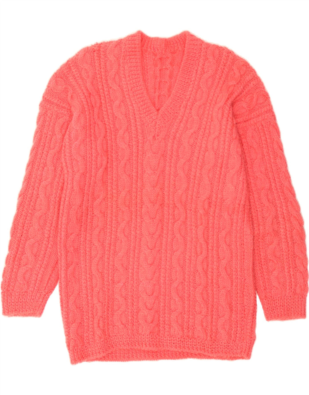 VINTAGE Womens Longline V-Neck Jumper Sweater UK 14 Medium Pink Vintage Vintage and Second-Hand Vintage from Messina Hembry 
