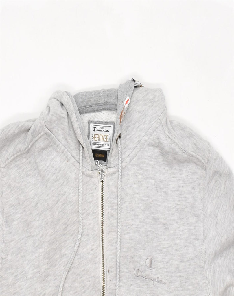 CHAMPION Womens Heritage Zip Hoodie Sweater UK 14 Medium Grey Cotton | Vintage | Thrift | Second-Hand | Used Clothing | Messina Hembry 