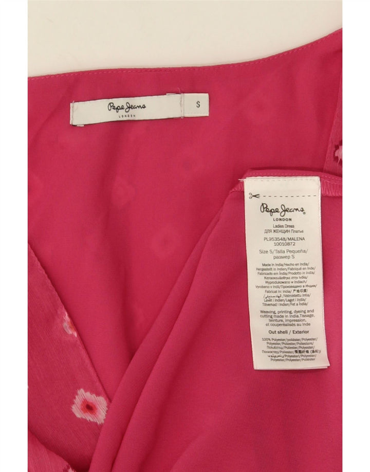 PEPE Jeans Womens Empire Dress UK 10 Small Pink Geometric Polyester