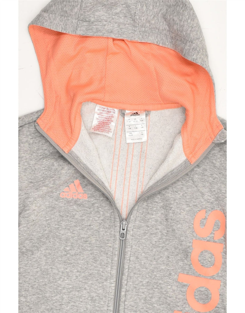 ADIDAS Girls Graphic Zip Hoodie Sweater 7-8 Years Grey Cotton | Vintage Adidas | Thrift | Second-Hand Adidas | Used Clothing | Messina Hembry 