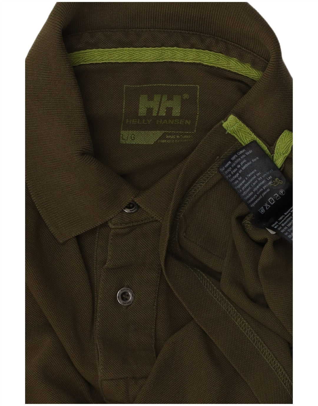 HELLY HANSEN Mens Graphic Polo Shirt Large Khaki Cotton