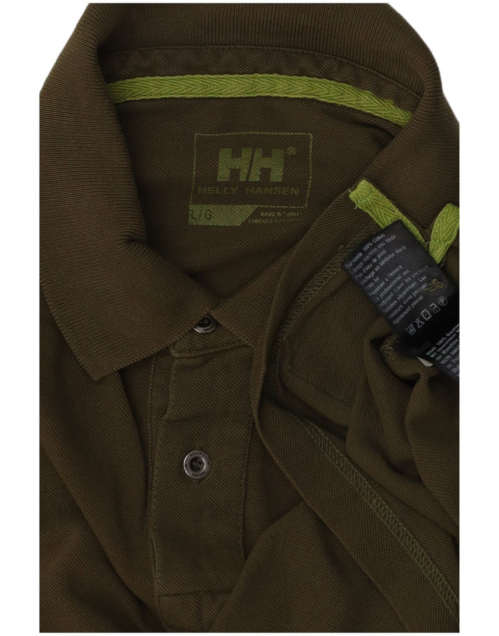 HELLY HANSEN Mens Graphic Polo Shirt Large Khaki Cotton