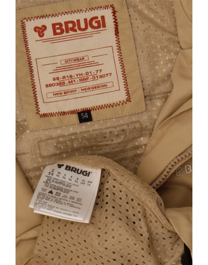 Brugi Mens Hooded Bomber Jacket UK 44 2XL Beige Nylon