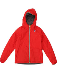 K-WAY Boys Hooded Reversible Rain Jacket 13-14 Years Red Nylon