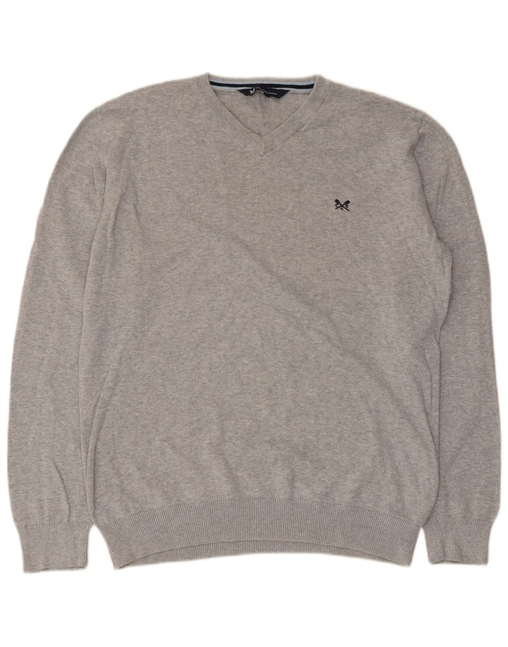 Crew Clothing Mens V-Neck Jumper Sweater Large Grey Cotton