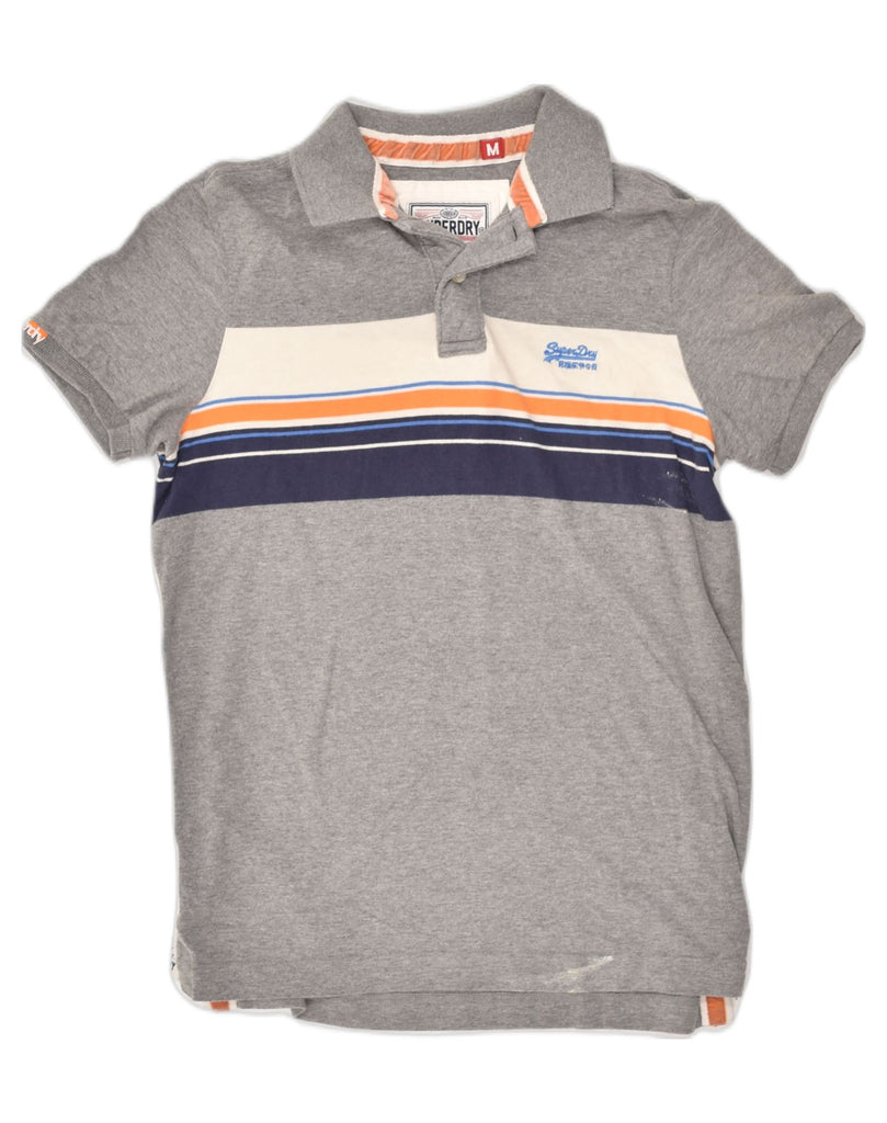 SUPERDRY Mens Polo Shirt Medium Grey Striped Cotton | Vintage Superdry | Thrift | Second-Hand Superdry | Used Clothing | Messina Hembry 