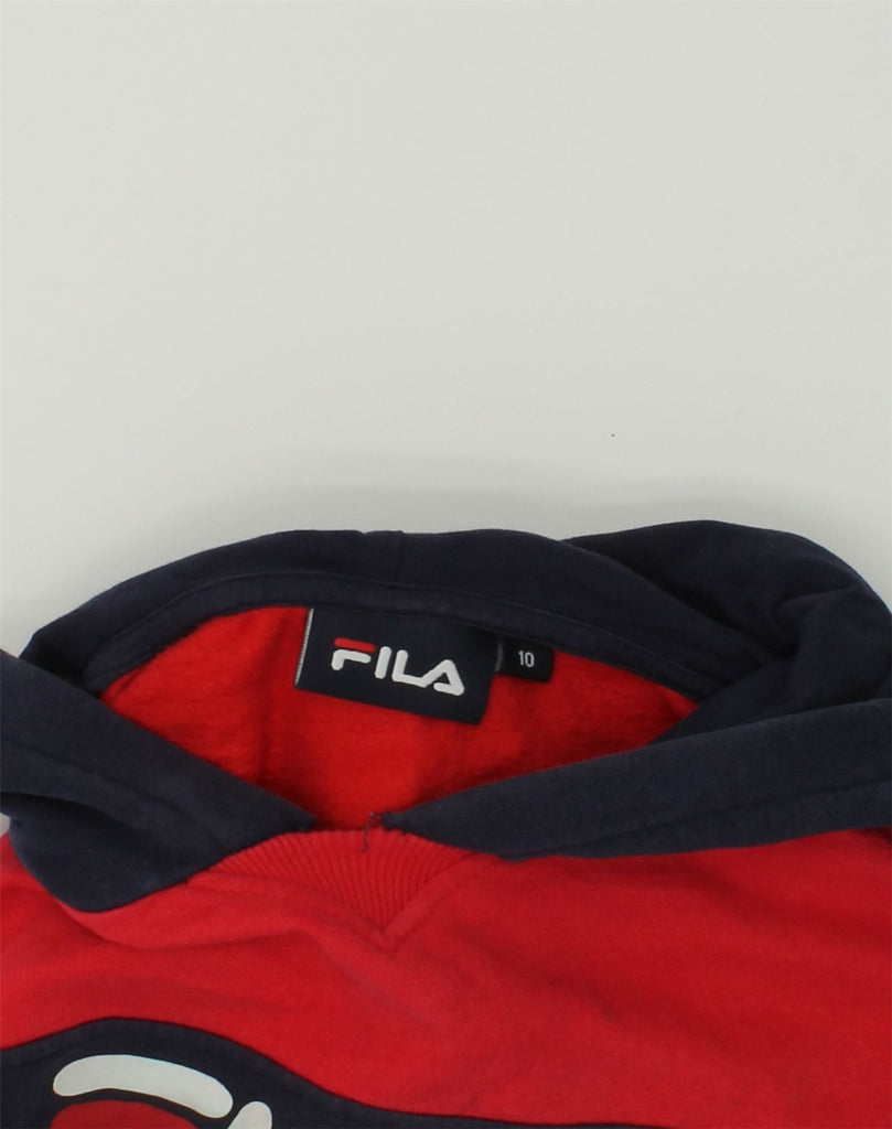 FILA Boys Graphic Hoodie Jumper 9-10 Years Navy Blue Colourblock Cotton | Vintage Fila | Thrift | Second-Hand Fila | Used Clothing | Messina Hembry 