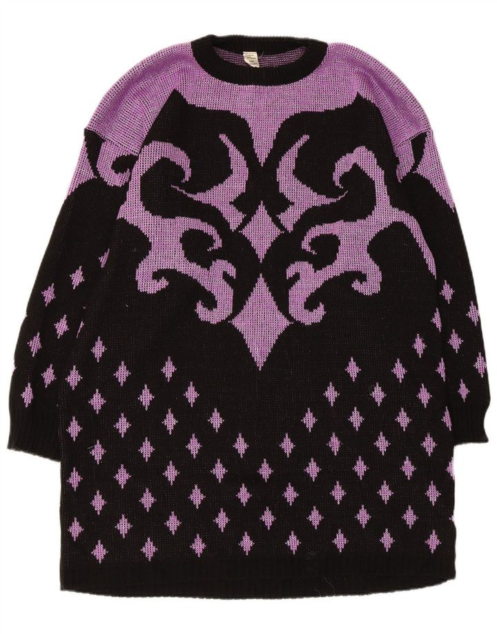 Vintage Womens Abstract Pattern Jumper Dress UK 14 Medium Purple