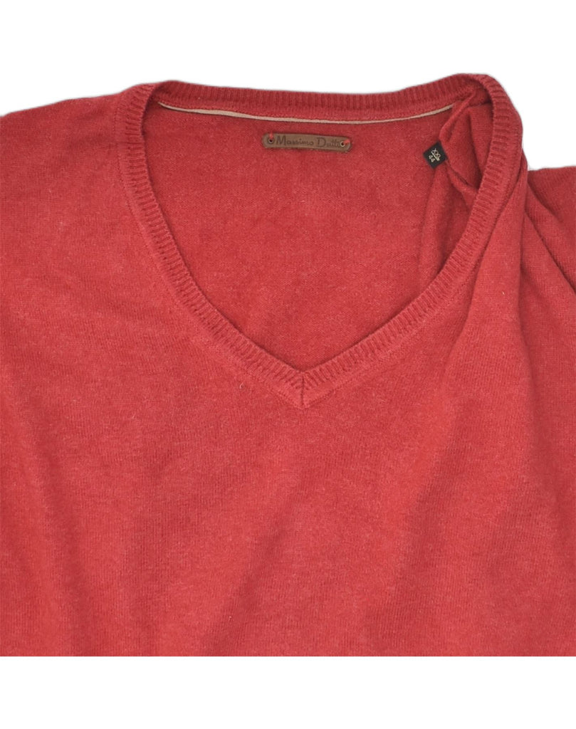 MASSIMO DUTTI Mens V-Neck Jumper Sweater 2XL Red Cotton | Vintage Massimo Dutti | Thrift | Second-Hand Massimo Dutti | Used Clothing | Messina Hembry 