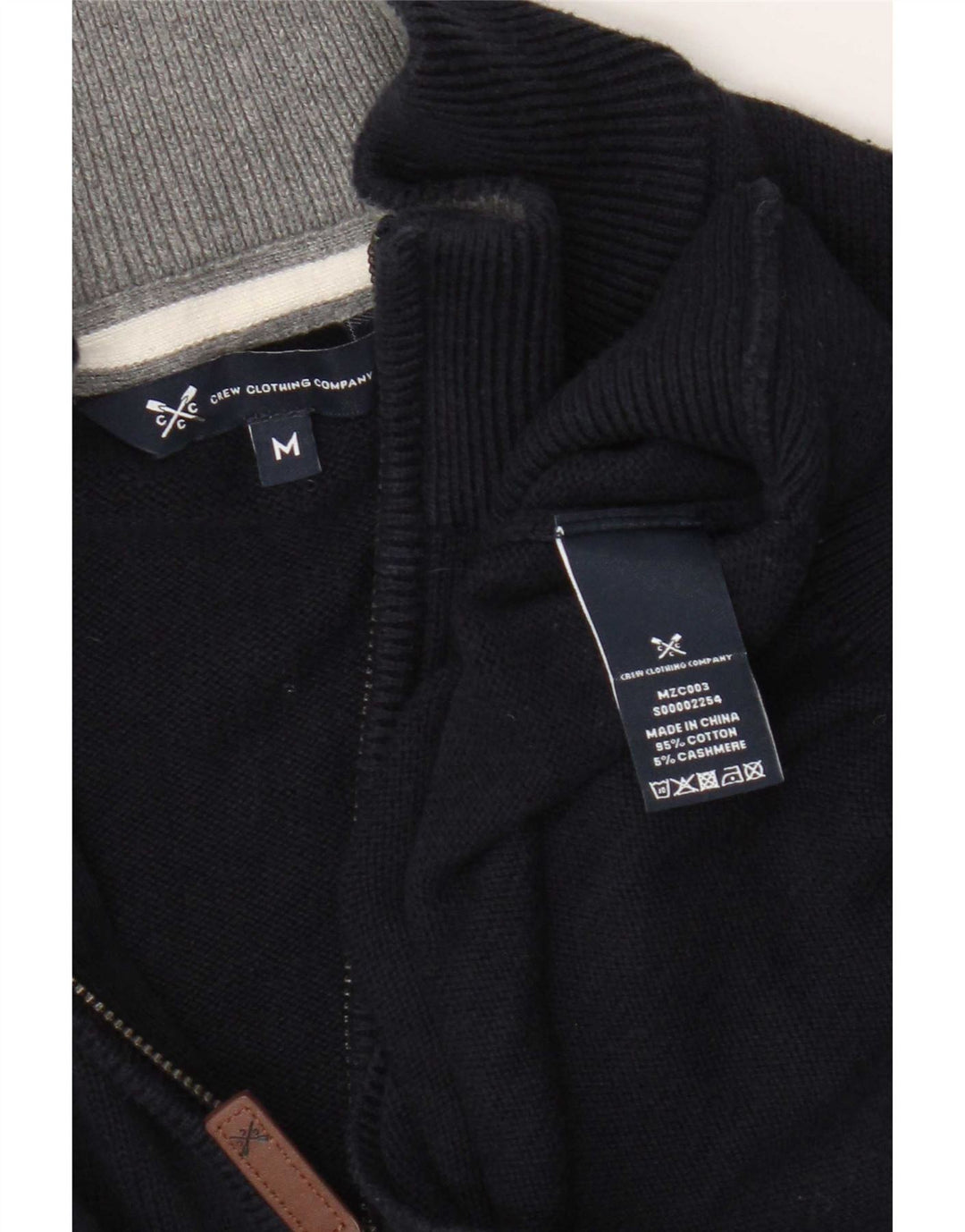 Crew Clothing Mens Zip Neck Jumper Sweater Medium Navy Blue Cotton