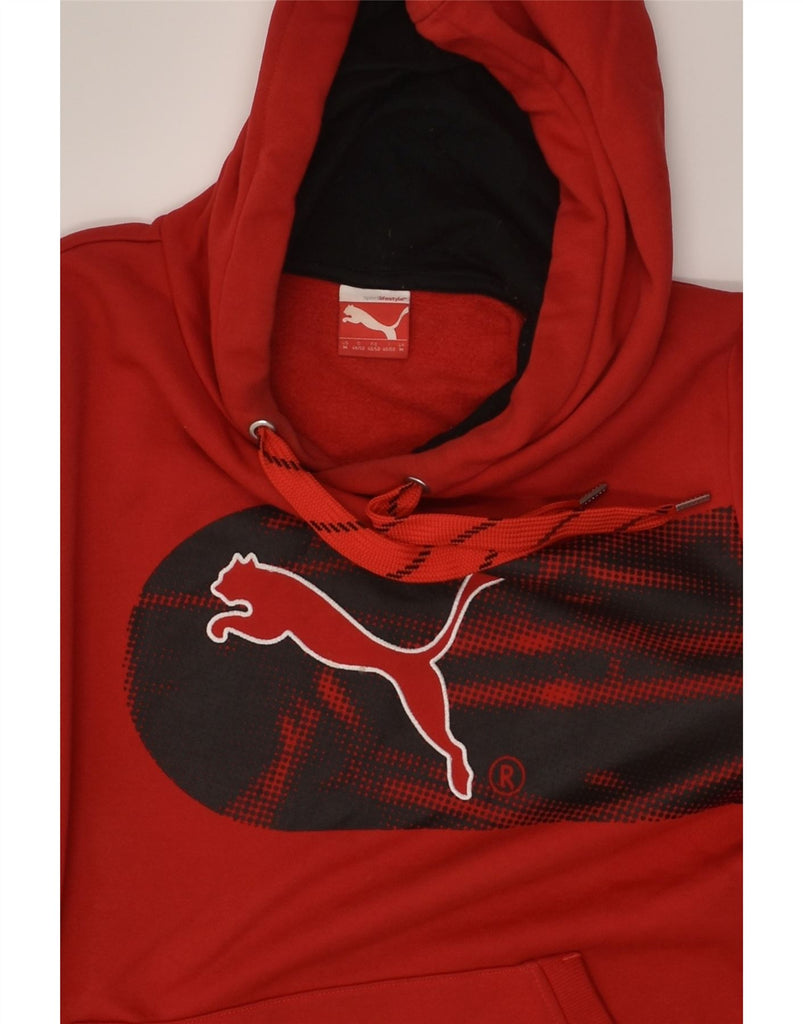 PUMA Mens Graphic Hoodie Jumper Medium Red Cotton | Vintage Puma | Thrift | Second-Hand Puma | Used Clothing | Messina Hembry 