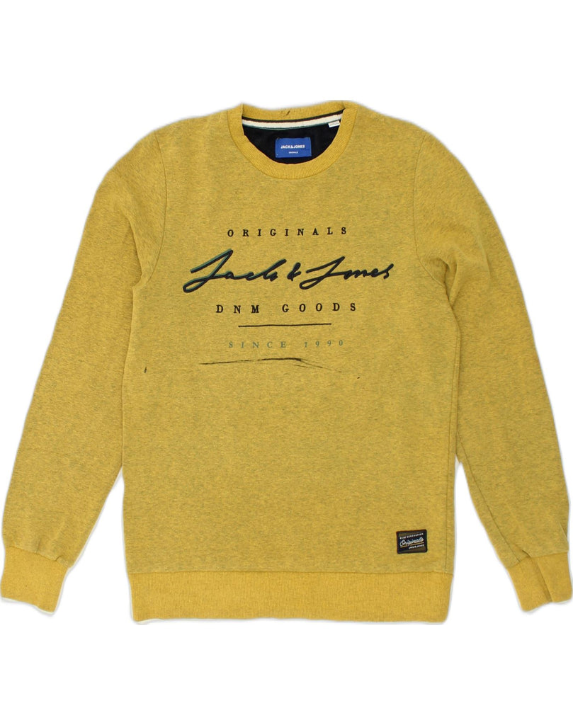 JACK & JONES Mens Graphic Sweatshirt Jumper Small Yellow Polyester | Vintage Jack & Jones | Thrift | Second-Hand Jack & Jones | Used Clothing | Messina Hembry 