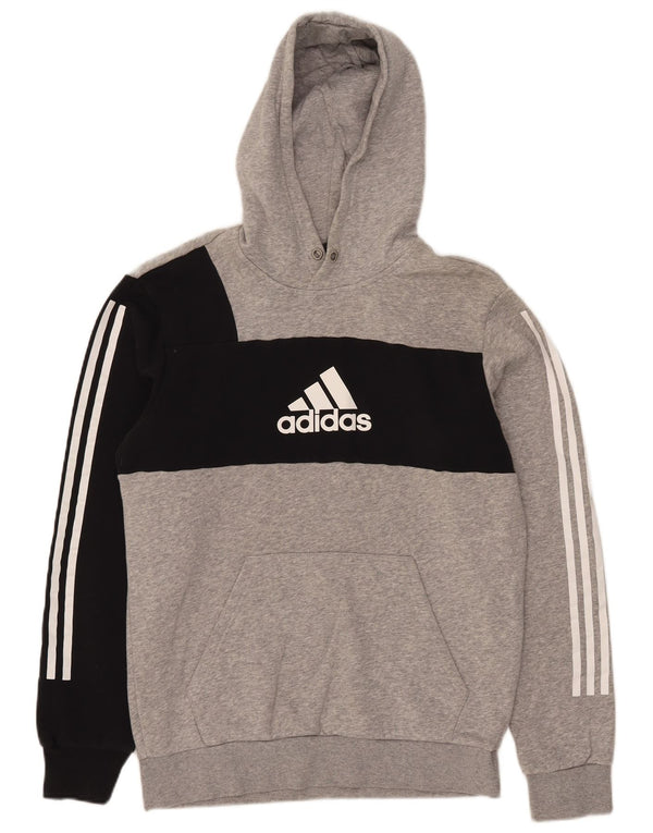 Adidas Mens Graphic Hoodie Jumper Medium Grey Colourblock Cotton