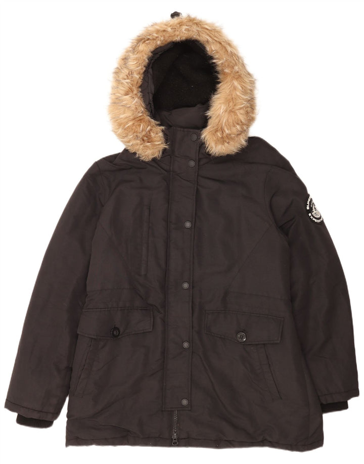 Superdry Womens Hooded Oversized Parka Jacket UK 16 Large Black Nylon