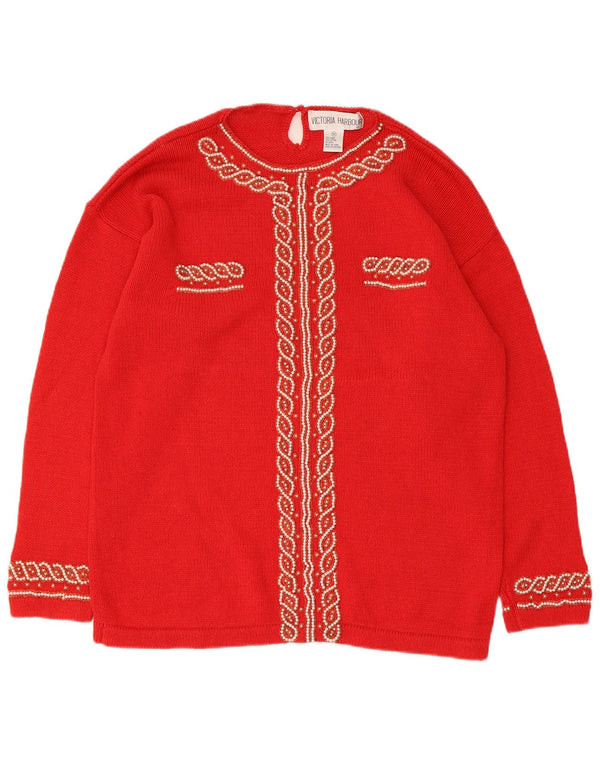 Victoria Harbour Womens Boat Neck Jumper Sweater UK 14 Medium Red Ramie
