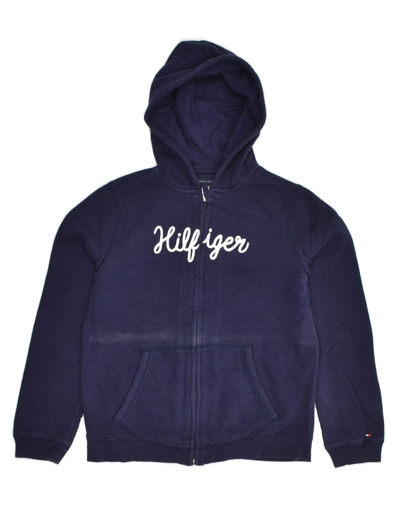 TOMMY HILFIGER Girls Zip Hoodie Sweater 12-13 Years Large Navy Blue Cotton | Vintage Tommy Hilfiger | Thrift | Second-Hand Tommy Hilfiger | Used Clothing | Messina Hembry 