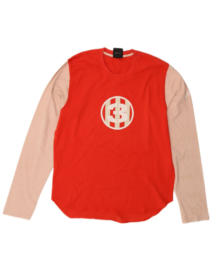 ADIDAS Mens Graphic Top Long Sleeve Medium Red Colourblock Cotton