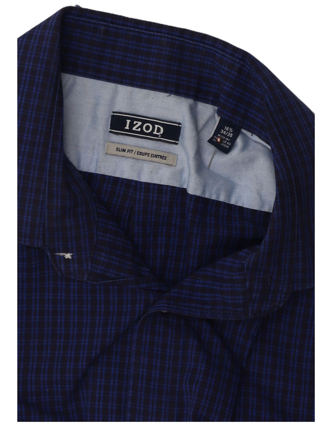 IZOD Mens Slim Fit Shirt Size 16 1/2 Large Blue Check Cotton