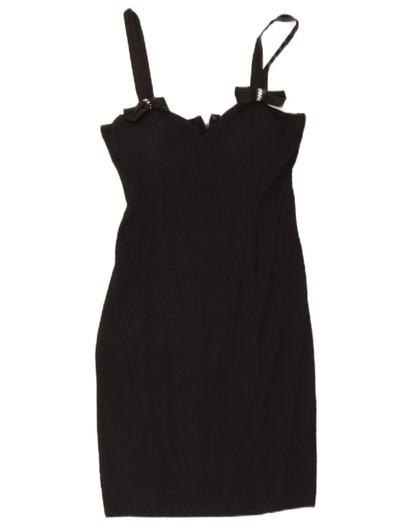 Vintage Womens Sleeveless Mini Sheath Dress UK 12 Medium Black Spotted