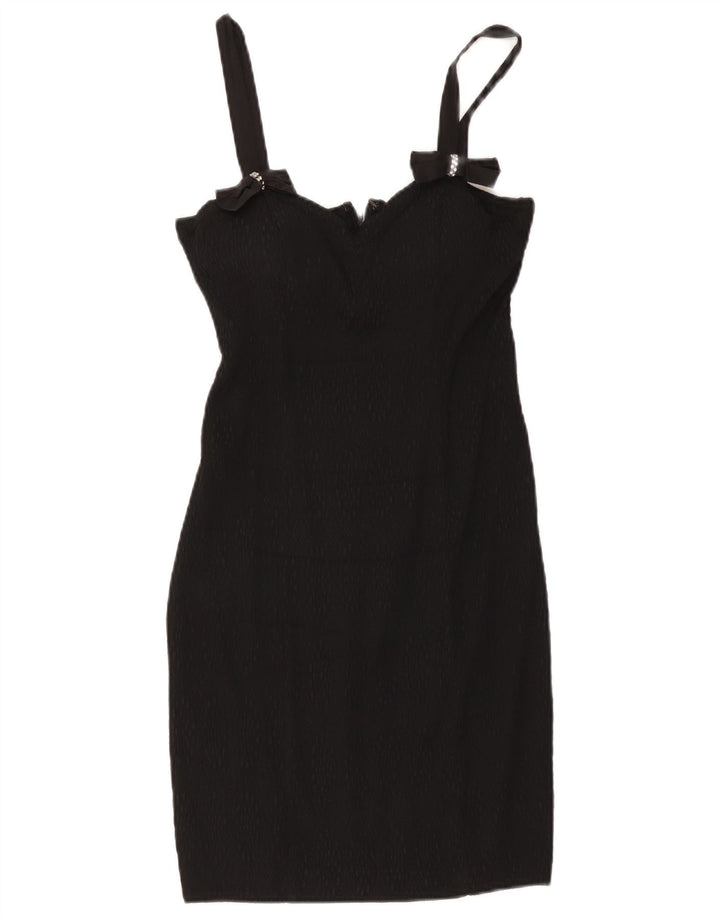 Vintage Womens Sleeveless Mini Sheath Dress UK 12 Medium Black Spotted