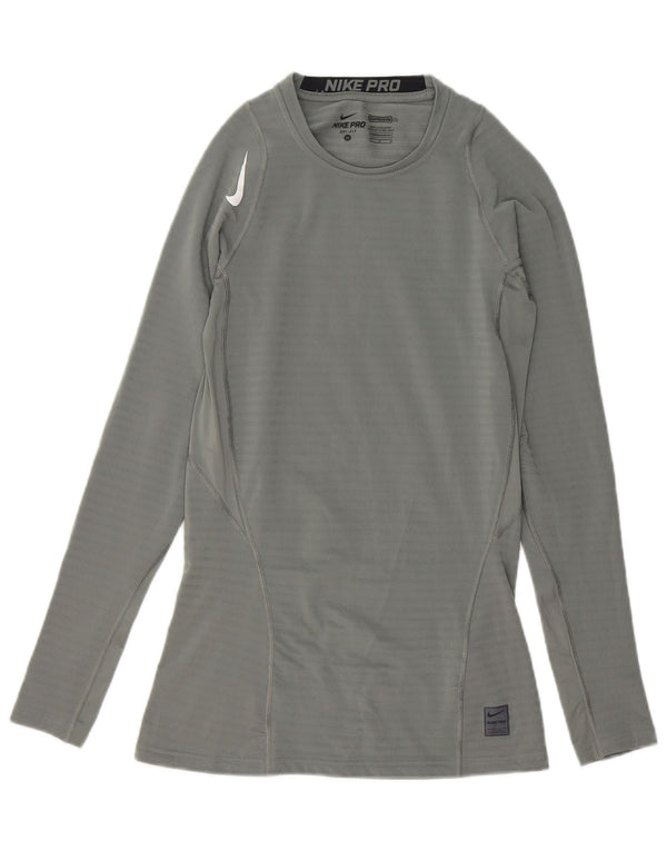 Nike Mens Dri Fit Graphic Top Long Sleeve UK 14 Medium Grey Polyester