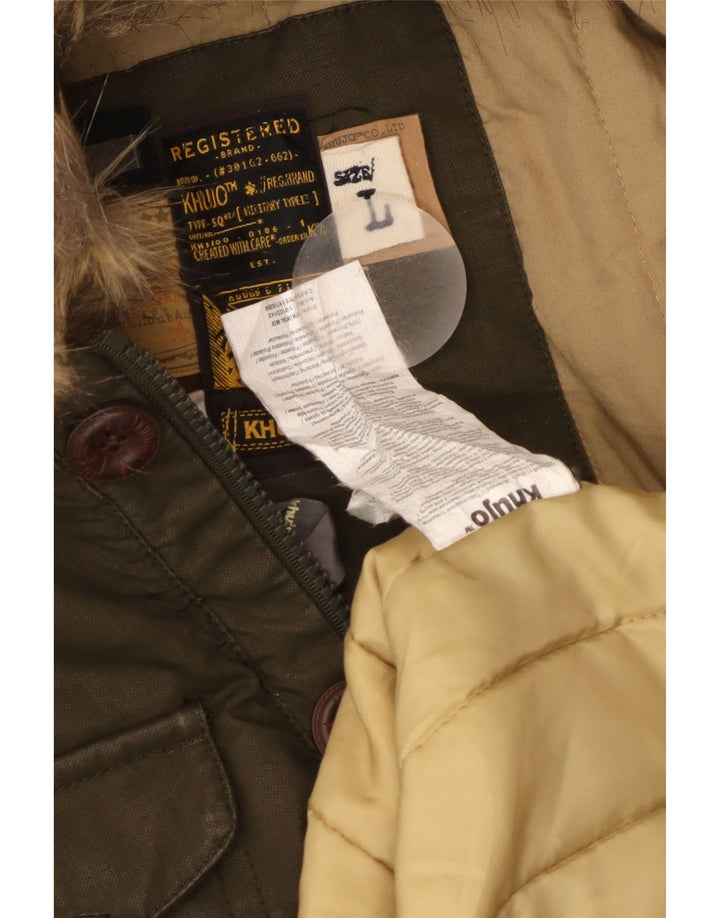KHUJO Womens Hooded Parka Jacket UK 14 Large Khaki Colourblock Polyester