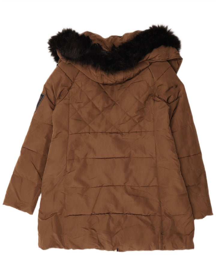 Zara Womens Hooded Padded Coat UK 16 Large Brown Polyester