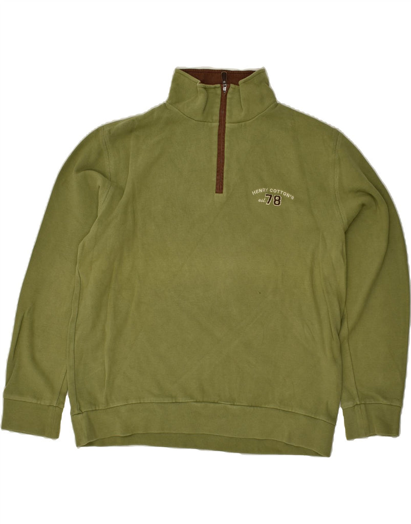 HENRY COTTONS Mens Zip Neck Sweatshirt Jumper 2XL Green Cotton | Vintage Henry Cottons | Thrift | Second-Hand Henry Cottons | Used Clothing | Messina Hembry 