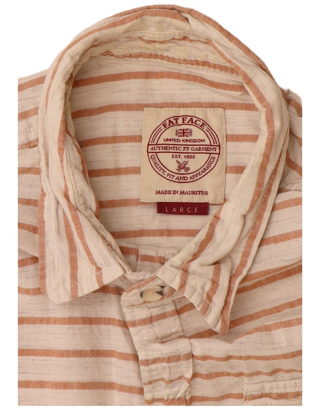 Fat Face Mens Short Sleeve Shirt Large White Striped Cotton