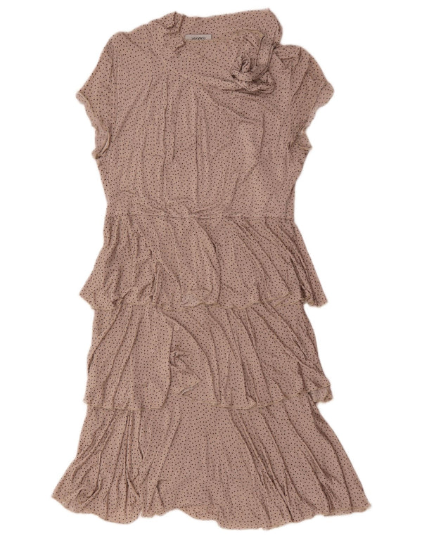 Max & Co. Womens Tiered Dress UK 14 Large Beige Spotted Viscose