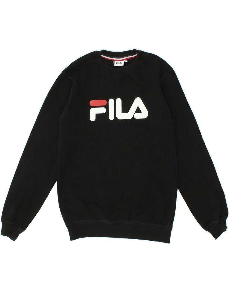 FILA Womens Graphic Sweatshirt Jumper UK 6 XS Black Cotton | Vintage Fila | Thrift | Second-Hand Fila | Used Clothing | Messina Hembry 