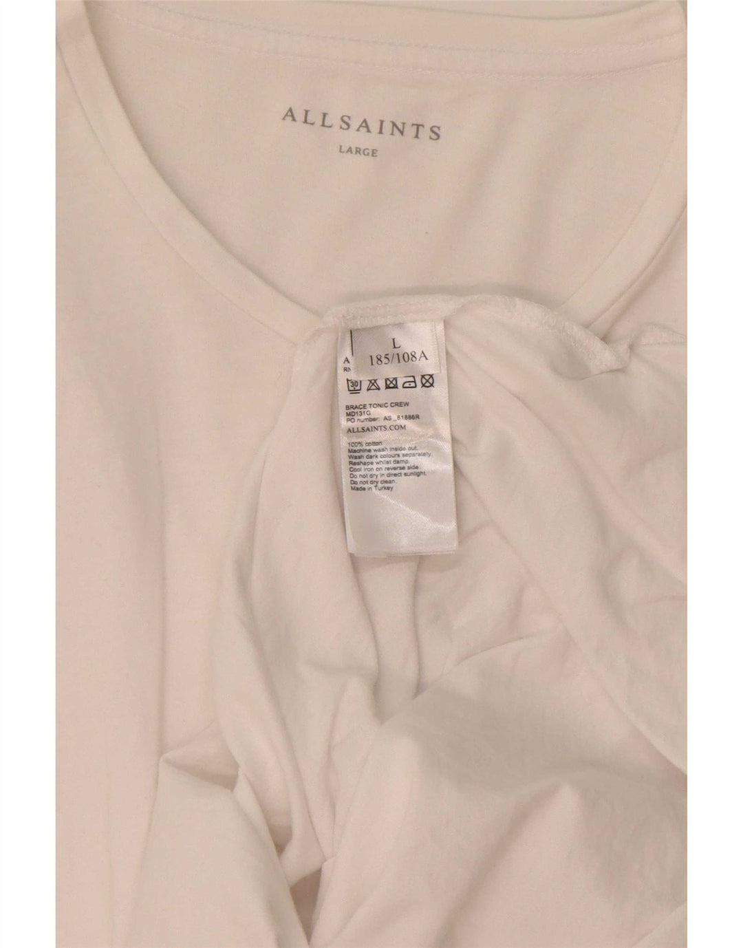 All Saints Mens T-Shirt Top Large White Cotton