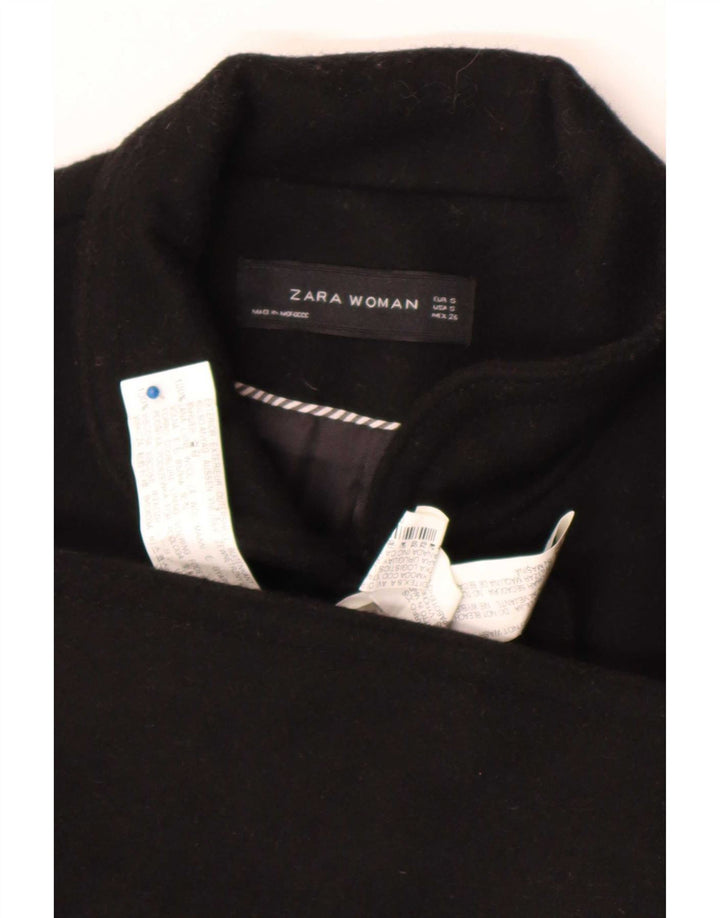 Zara Womens Double Breasted Coat UK 10 Small Black Wool