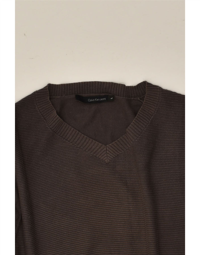 CALVIN KLEIN Womens V-Neck Jumper Sweater UK 16 Large Brown Cotton | Vintage Calvin Klein | Thrift | Second-Hand Calvin Klein | Used Clothing | Messina Hembry 