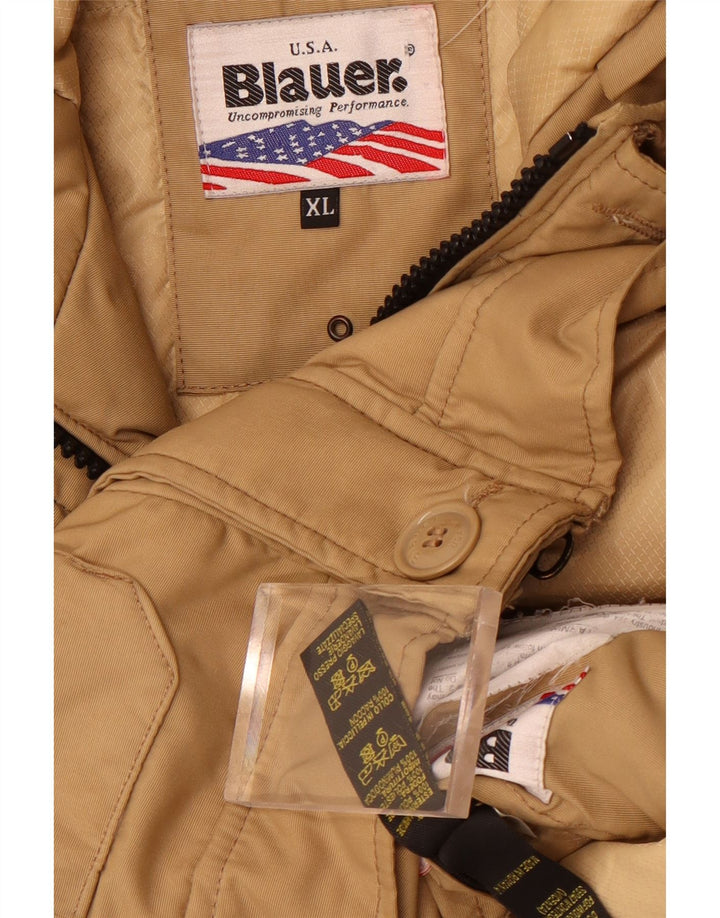 Blauer Mens Hooded Military Bomber Jacket UK 42 XL Beige Polyamide