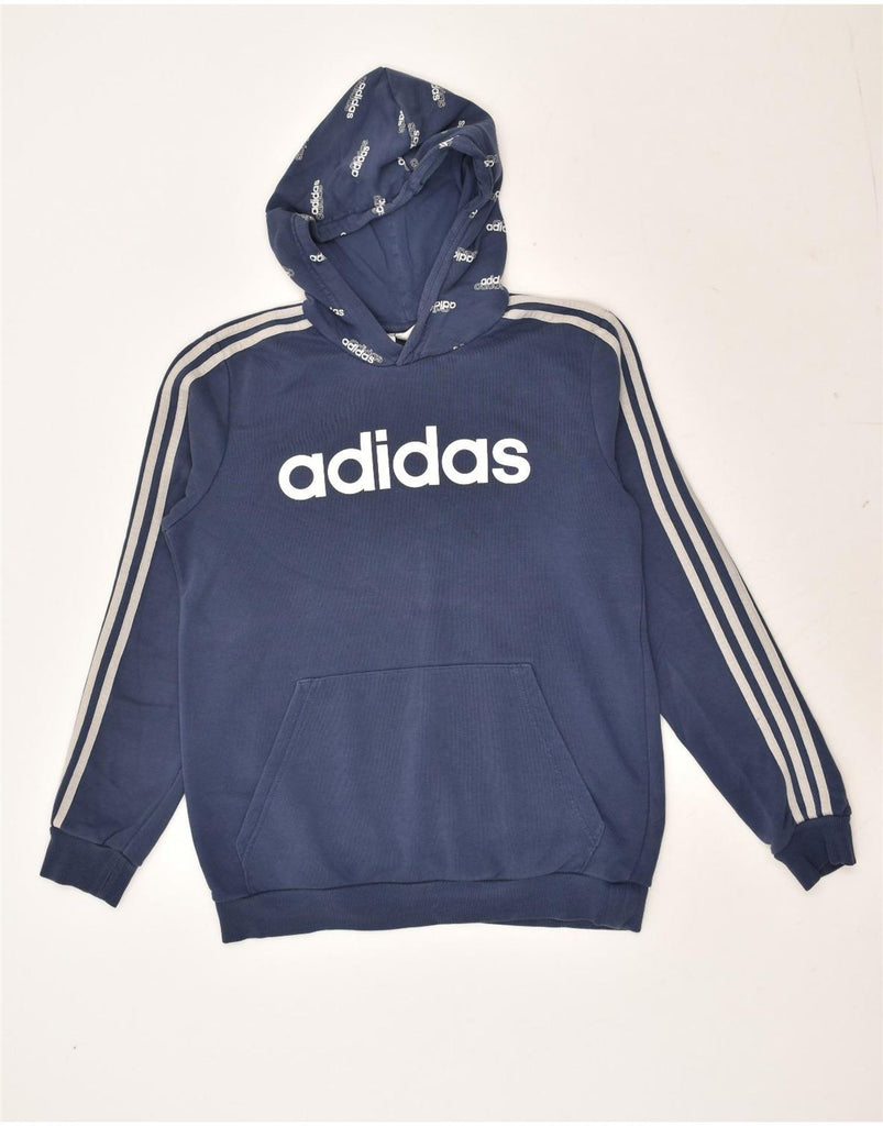 ADIDAS Boys Graphic Hoodie Jumper 15-16 Years Navy Blue Cotton | Vintage Adidas | Thrift | Second-Hand Adidas | Used Clothing | Messina Hembry 