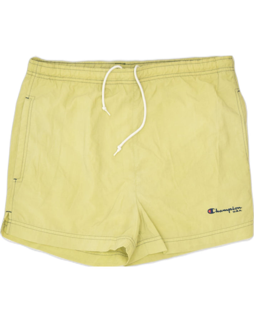 CHAMPION Mens Swimming Shorts Medium Yellow Polyester | Vintage | Thrift | Second-Hand | Used Clothing | Messina Hembry 