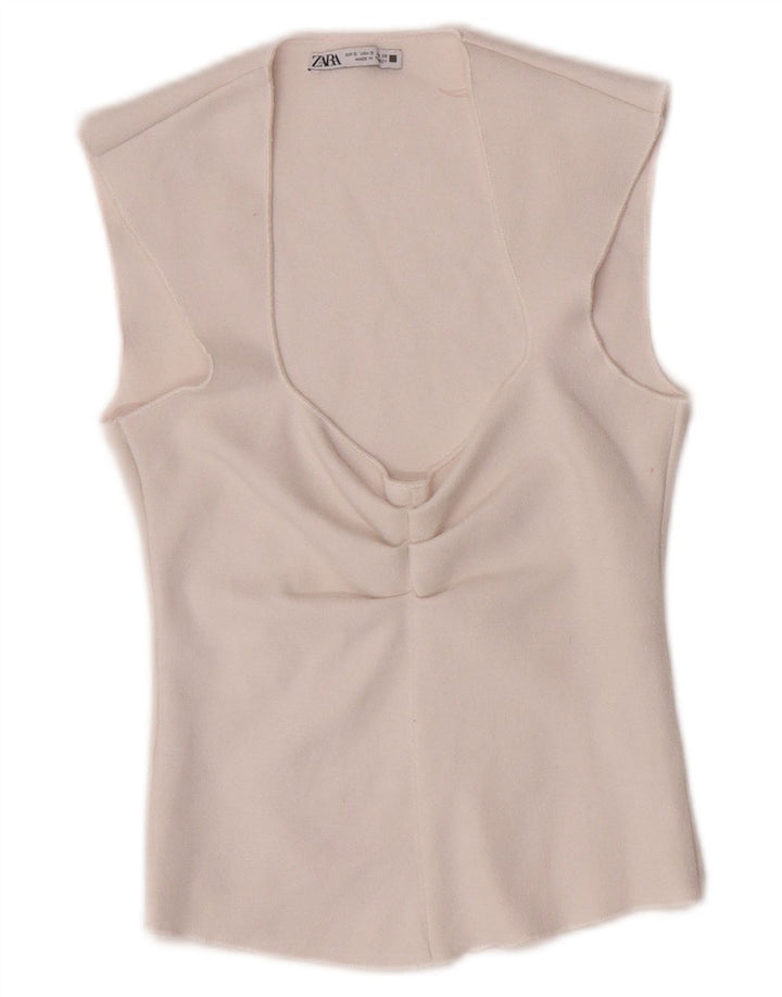 Zara Womens Crop Sleeveless Blouse Top UK 8 Small White Viscose