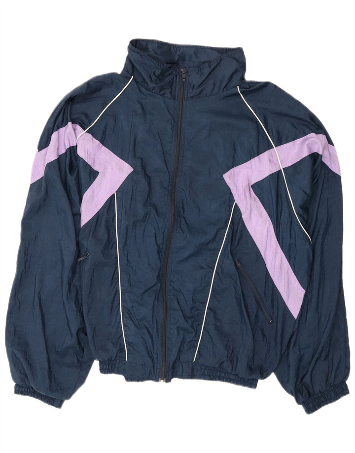 VINTAGE Mens Tracksuit Top Jacket XL Navy Blue Colourblock Polyester