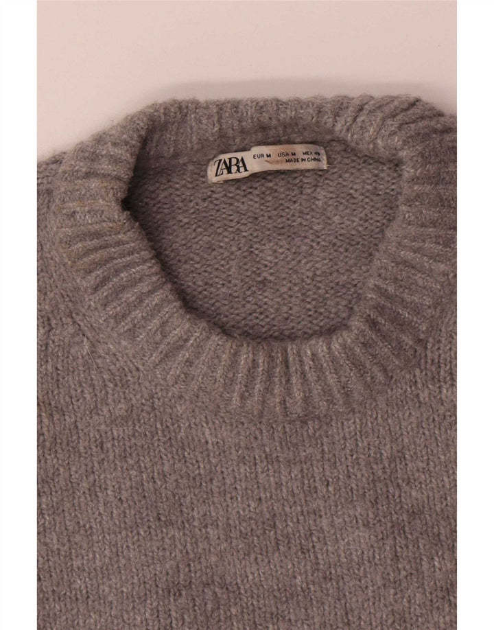 Zara Mens Crew Neck Jumper Sweater Medium Grey Polyester
