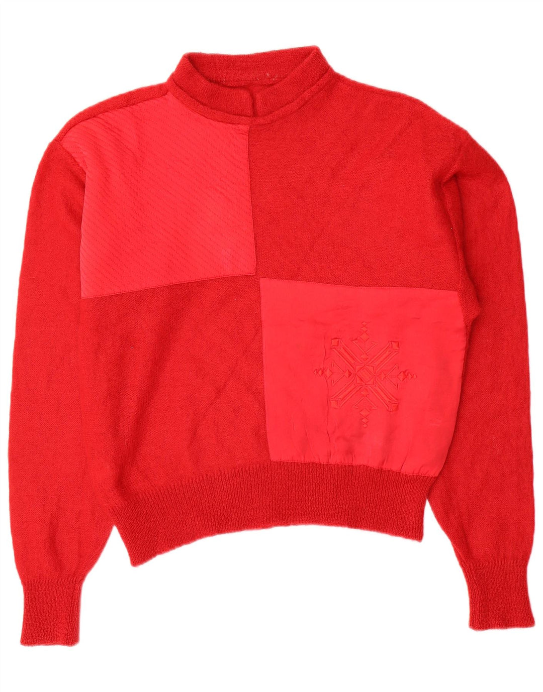 Vintage Womens Turtle Neck Jumper Sweater UK 12 Medium Red Colourblock