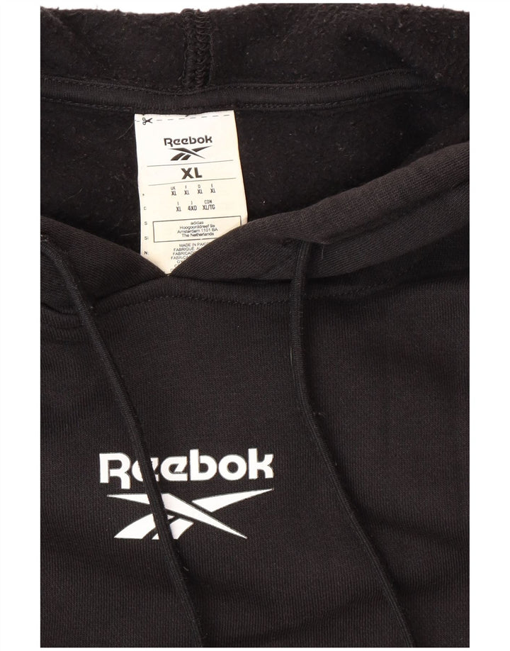 REEBOK Mens Graphic Hoodie Jumper XL Black Cotton