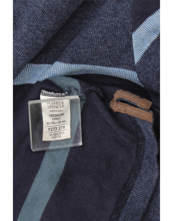 Marks & Spencer Mens Long Sleeve Rugby Polo Shirt Medium Navy Blue Striped