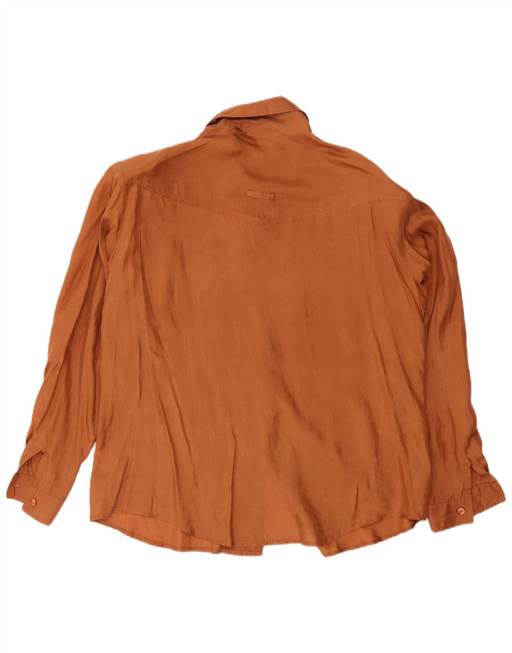 Vintage Womens Shirt Blouse UK 16 Large Orange Silk